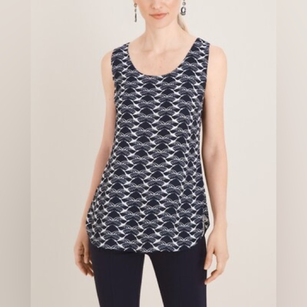 Chico’s Reversible Geometric Bird-Print To Dot-Print Tank Size 0 (4/6)